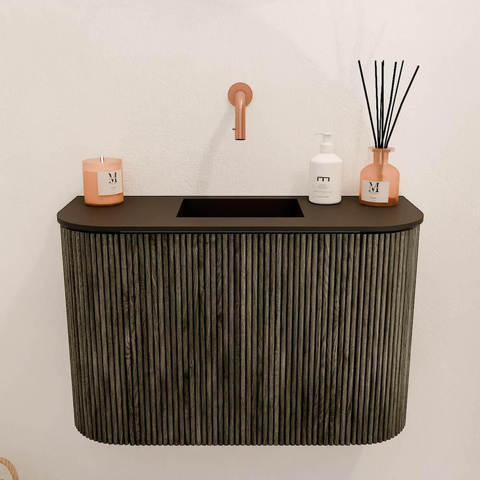 Mondiaz JOYA 63.2cm meuble de salle de bains WC - arrondis gauche et droite couleur Shadow - Vasque FAYE position Milieu Sans trou de robinet couleur Urban SW1421519