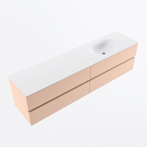 MONDIAZ Vica Ensemble meuble de salle de bains - 190cm - meuble bas rosee - 4 tiroirs - vasque moon à droite - sans trous de robinet - version haute 60cm - talc SW1080420