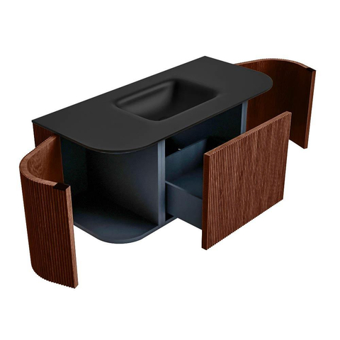 Mondiaz KURVE Badkamermeubelset - 100x46x40cm - 1 lade - 2 deuren - wastafel solid surface - midden - zonder kraangat - Ruby SW1415388