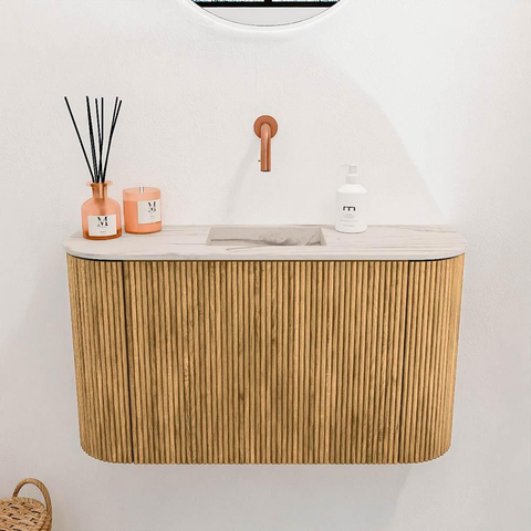 Mondiaz JOYA-DLUX 73.2cm toiletmeubel - ronding links en rechts kleur Oak - Wastafel FAYE positie Midden Zonder kraangat kleur Nata. SW1424044