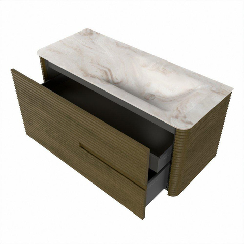 Mondiaz CIRO-DLUX Meuble de salle de bains - 110x45x50cm - Plan vasque solid surface Frappe - 1 vasque à droite - 1 trou de robinetterie - 2 tiroirs - Dusk SW1532811