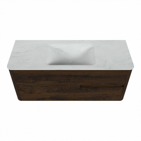 Mondiaz CIRO-DLUX Ensemble de meubles de salle de bains - 120x45x50cm - lavabo solid surface Opalo - 1 vasque au milieu - 1 trou de robinet - 2 tiroirs - Noyer SW1530489