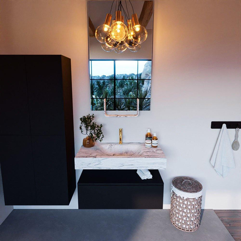 Mondiaz ALAN-DLUX Ensemble de meuble - 90cm - meuble Urban mat - 1 tiroir - Lavabo Cloud Glace suspendu - vasque Centre - 1 trou de robinet SW804803