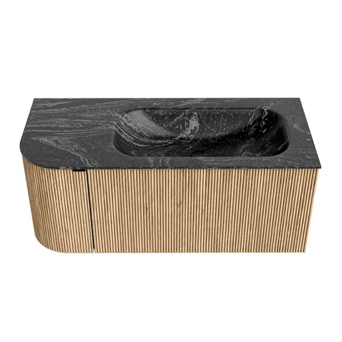 MONDIAZ KURVE-DLUX Meuble de salle de bains 105 cm avec module 25 L couleur Oak avec 1 tiroir et 1 porte. Lavabo BIG SMALL à droite 1 trou de robinet couleur Lava. SW1138123