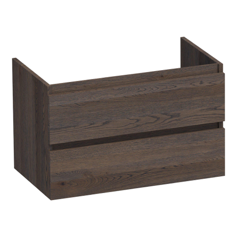 BRAUER Joy Meuble de salle de bains sous-lavabo 80 2 tiroirs softclose - sans poignées - 1 découpe pour siphon - chêne massif - lattes de chêne noir SW393158