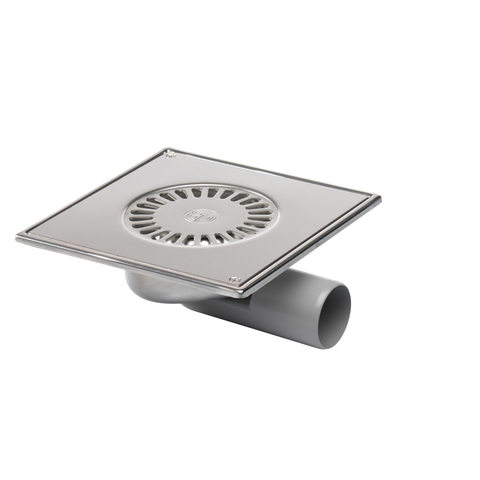 Van den Berg Siphon de sol en acier inoxydable sortie latérale et sortie par le bas 50mm 20x20cm avec grille vissée 2300309