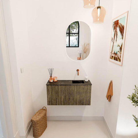 Mondiaz JOYA-DLUX 80cm toiletmeubel - kleur Dusk - Wastafel FAYE positie Rechts Zonder kraangat kleur Lava. SW1423241