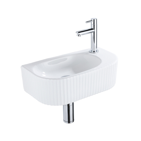 QeramiQ Blend pack lave-mains – demi-rond – 40 x 21,5 x 12 cm – céramique blanc brillant – robinet chromé SW1232875