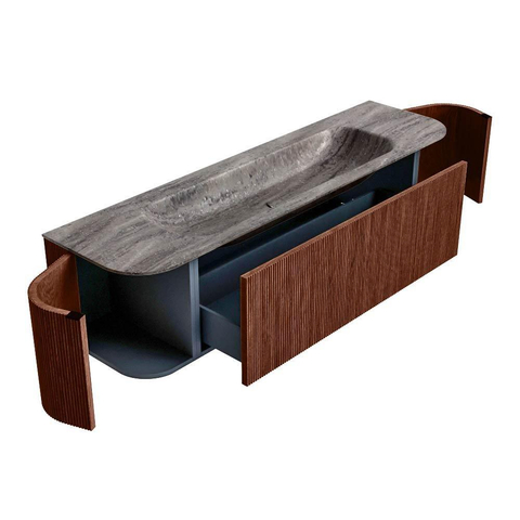 MONDIAZ KURVE-DLUX Meuble de salle de bains 170cm arrondi Gauche + Droite couleur Ruby avec 1 tiroir et 2 portes. Lavabo BIG LARGE Central sans trou de robinet Oza. SW1432811