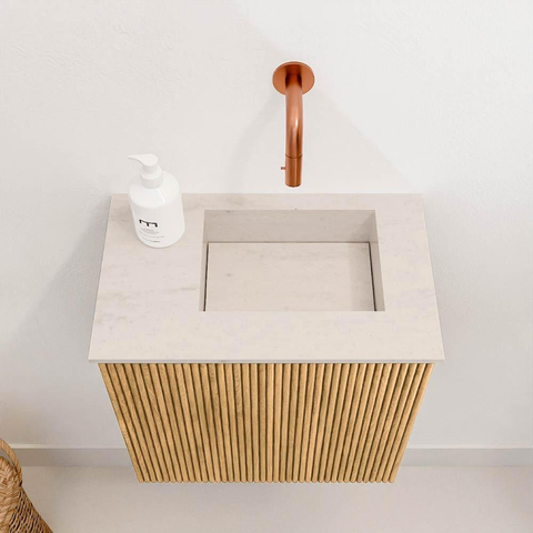 Mondiaz JOYA-DLUX 40cm toiletmeubel - kleur Oak - Wastafel FAYE positie Rechts Zonder kraangat kleur Meli. SW1423911