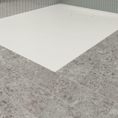 Villeroy & Boch Ecora douchebak - 100x80x3.5cm - afvoer korte zijde - stone white (wit) SW1559009