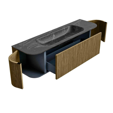 Mondiaz KURVE-DLUX Ensemble meuble de salle de bains - 160x46x40cm - 1 tiroir - 2 portes - lavabo solid surface - central - 1 trou de robinet - Dusk SW1415277