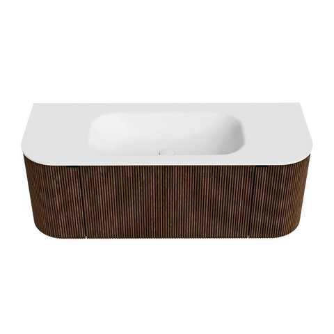MONDIAZ KURVE Meuble de salle de bains 120 cm avec module 25 Len R couleur Walnut avec 1 tiroir et 2 portes. Lavabo BIG SMALL central sans trou de robinet Talc. SW1138246