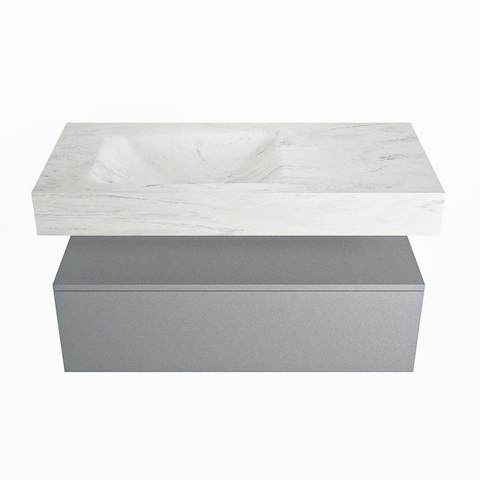 Mondiaz ALAN-DLUX Ensemble de meuble - 100cm - meuble Plata mat - 1 tiroir - Lavabo Cloud Opalo suspendu - vasque Gauche - 0 trous de robinet SW807062