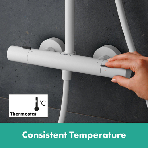Hansgrohe Pulsify S Puro Puro1jet - showerpipe - ecosmart - 260 - thermostatisch - 3jet - handdouche en doucheslang - 160cm - thermostaat - mat wit SW1151840