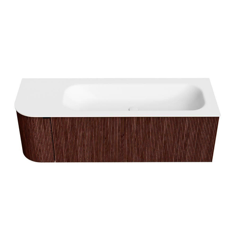 Mondiaz KURVE Badkamermeubelset - 135x46x40cm - 1 lade - 1 deur - wastafel solid surface - rechts - zonder kraangat - Ruby SW1415292