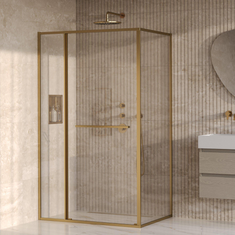 BRAUER Luminis Cabine de douche - 120x90x200 - 3-parties pivotant vers l’intérieur - verre clair - réversible - incl. traitement anticalcaire - or brossé PVD SW1580968