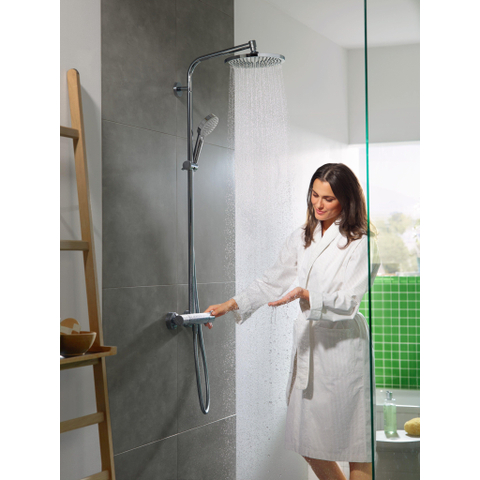 Hansgrohe Crometta s 240 - 1jet - showerpipe: - met Ecostat - 1001 CL douchekraan thermostatischHOH=15cm - met S - 24 - thermostaat - hoogglans chroom SW73210