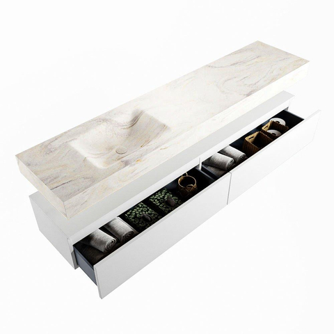 MONDIAZ ALAN - DLUX Badkamermeubelset - 200cm - onderkast - Talc - 2 lades - vrijhangende wastafel - wasbak links - 0 kraangaten - Ostra SW806936