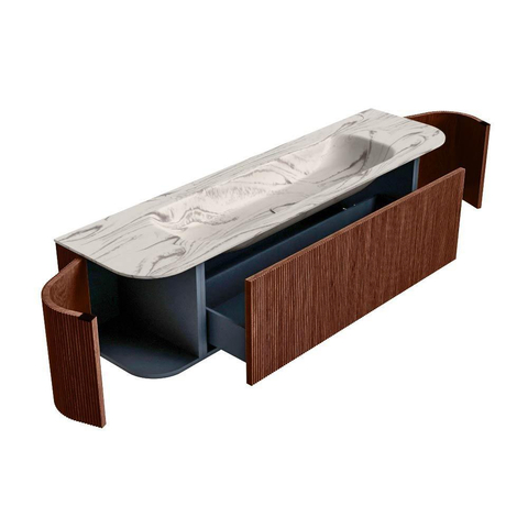 MONDIAZ KURVE-DLUX Meuble de salle de bains 170cm arrondi Gauche + Droite couleur Ruby avec 1 tiroir et 2 portes. Lavabo BIG LARGE Central 1 trou de robinet Nata. SW1432560