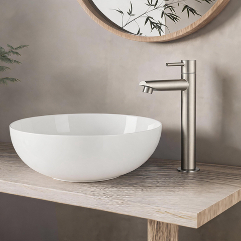 Fortifura Calvi Robinet de lavabo - 23cm - rehaussé - montage sur plan - inox brossé SW1476846