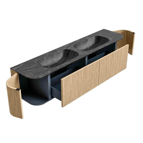 MONDIAZ KURVE-DLUX Meuble de salle de bains 190cm avec module 25 Len R couleur Chêne avec 2 tiroirs et 2 portes. Lavabo STOR SMALL double 2 trous de robinet couleur Lava. SW1137222