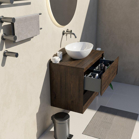Saniclass Holz Pure Badkamermeubelset - 80x45x62cm - houten topblad - zonder kraangat - 2 lades - mat eiken charcoal (hout) SW1437507