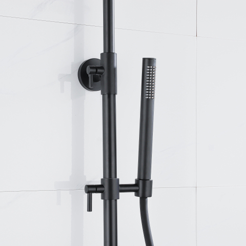 FugaFlow Eccelente Ensemble de douche de tête - thermostatique - douche de tête 25cm - flexible lisse - douchette à main sur barre - noir mat SW1450994