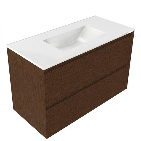 Saniclass Holz Pure Meuble de salle de bain - 100x45x60cm - lavabo en céramique blanc - 1 vasque - sans trous de robinet - 2 tiroirs - Walnut pure SW1437768