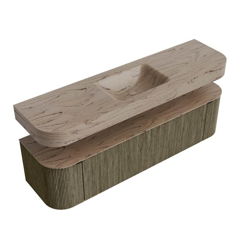 MONDIAZ THOR-DLUX 170cm meuble de salle de bains arrondi gauche + droite couleur Shadow avec 1 tiroir et 2 portes. Vasque suspendue CLOUD Milieu sans trou de robinet couleur Arena. SW1465735