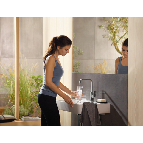 Hansgrohe Metropol wastafelkraan 230 met push open waste m. 120° draaibare uitloop 16.5cm mat zwart SW297290