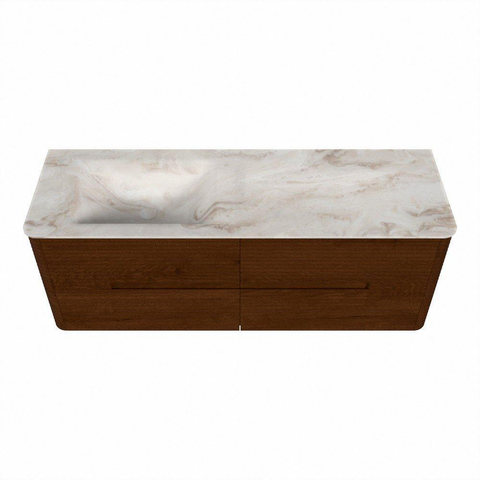 Mondiaz CIRO-DLUX Ensemble meuble de salle de bains - 140x45x50cm - vasque Solid surface Frappe - 1 lavabo à gauche - sans trous de robinet - 4 tiroirs - Ruby SW1531307