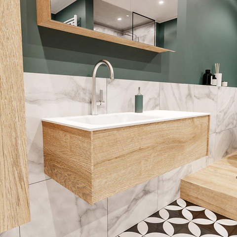 MONDIAZ LUSH Ensemble de meuble salle de bain - 100cm - 1 tiroir - lavabo cloud - vasque à gauche - 1 trou de robinet - chêne blanchi SW409367