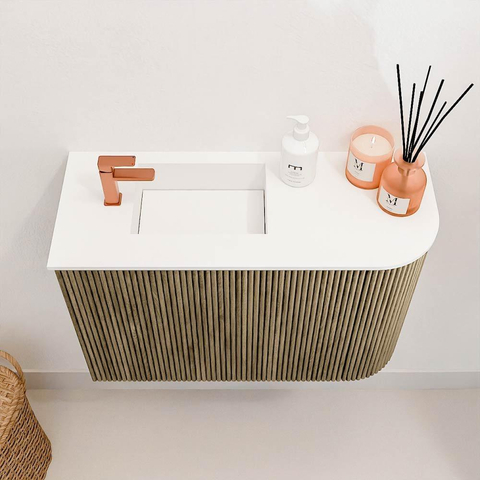 Mondiaz JOYA 61.6cm toiletmeubel - ronding rechts kleur Dusk - Wastafel FAYE positie Links 1 kraangat kleur Talc. SW1421585