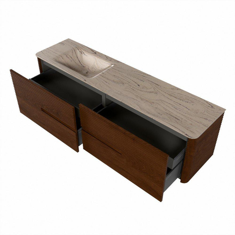 Mondiaz CIRO-DLUX Meuble de salle de bains - 180x45x50cm - Lavabo solid surface Arena - 1 vasque à gauche - 1 trou de robinet - 4 tiroirs - Ruby SW1531762