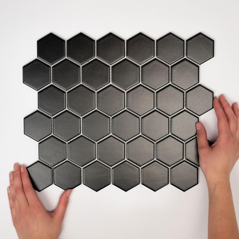 The Mosaic Factory London mozaïektegel - 28.2x32.1cm - wand en vloertegel - Zeshoek/Hexagon - Porselein Black Mat SW62251