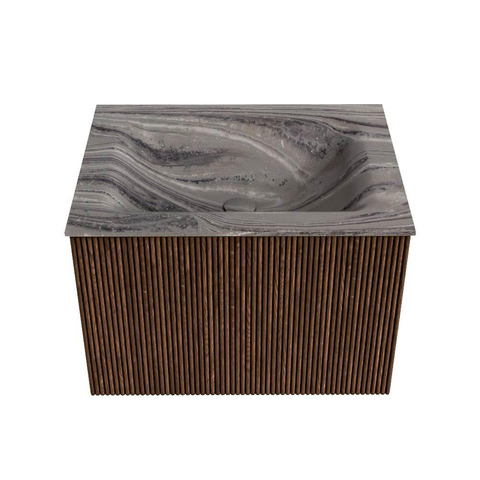MONDIAZ KURVE-DLUX Meuble de salle de bains 60cm couleur Walnut avec 1 tiroir et 0 porte. Lavabo CLOUD Central 1 trou de robinet Sombra. SW1433633