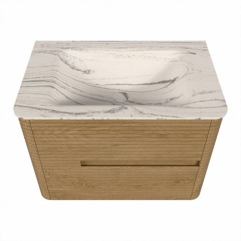 Mondiaz CIRO-DLUX Ensemble de meubles de salle de bains - 70x45x50cm - Plan vasque solid surface Nata - 1 bassin au centre - 1 trou de robinet - 2 tiroirs - Chêne SW1531428