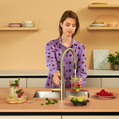 Quooker Flex Round kokendwaterkraan - draaibare & uittrekbare uitloop - Combi incl. Cube reservoir - Warm / kokend / bruisend / gefilterd water - RVS SW299731