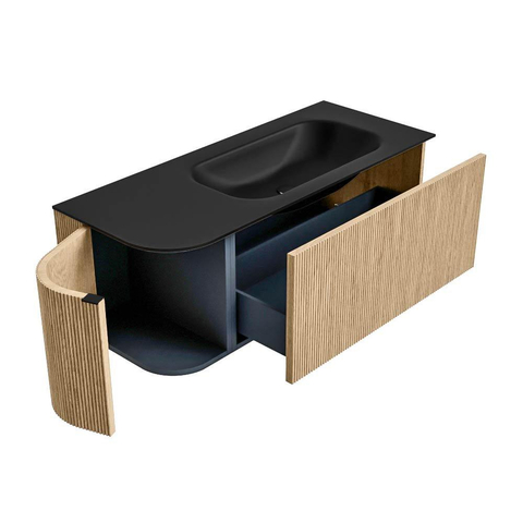 MONDIAZ KURVE Meuble de salle de bains 115 cm avec module 25 L couleur chêne avec 1 tiroir et 1 porte. Lavabo BIG SMALL à droite 1 trou de robinet Urban. SW1138409