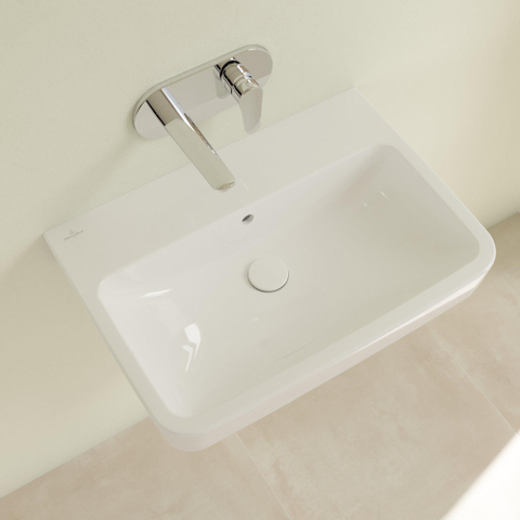 Villeroy & Boch O.novo wastafel - 65x46cm - zonder kraangat - met overloop CeramicPlus - White Alpine (glans wit) SW448455