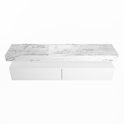 Mondiaz ALAN-DLUX Ensemble de meuble - 200cm - meuble Talc mat - 2 tiroirs - Lavabo Cloud Glace suspendu - vasque Centre - 0 trous de robinet SW805668