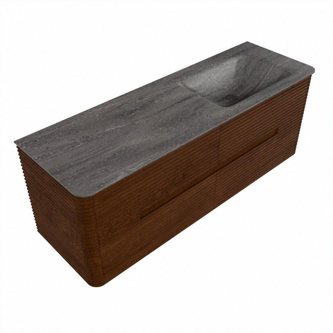 Mondiaz CIRO-DLUX Ensemble de meubles de salle de bains - 140x45x50cm - vasque Solid surface Oza - 1 lavabo à droite - sans trous de robinetterie - 4 tiroirs - Ruby SW1532105