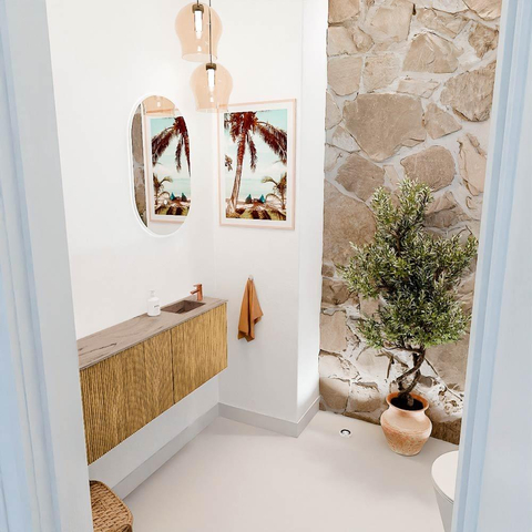 Mondiaz JOYA-DLUX 111.6cm toiletmeubel - ronding links kleur Oak - Wastafel FAYE positie Rechts 1 kraangat kleur Arena. SW1423907