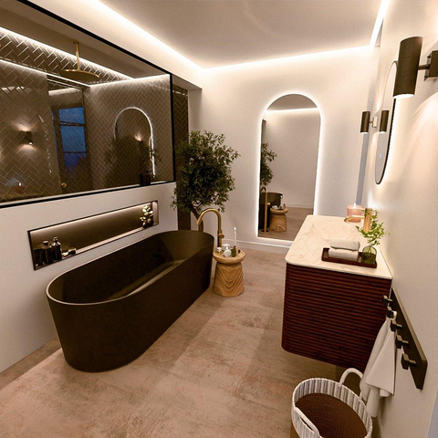 Mondiaz CIRO-DLUX Meuble de salle de bains - 120x45x50cm - Plan vasque solid surface Ostra - 1 vasque à gauche - 1 trou de robinet - 2 tiroirs - Ruby SW1531865