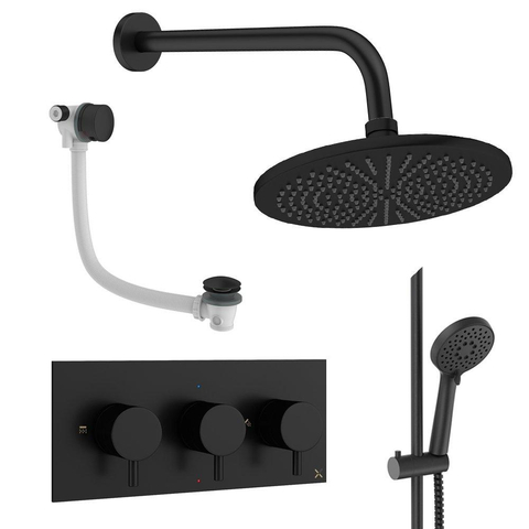 Crosswater MPRO ensemble de douche pluie encastré – douche de tête Ø 30 cm – douchette ronde – 3 leviers – vidage de baignoire – noir mat SW1472821