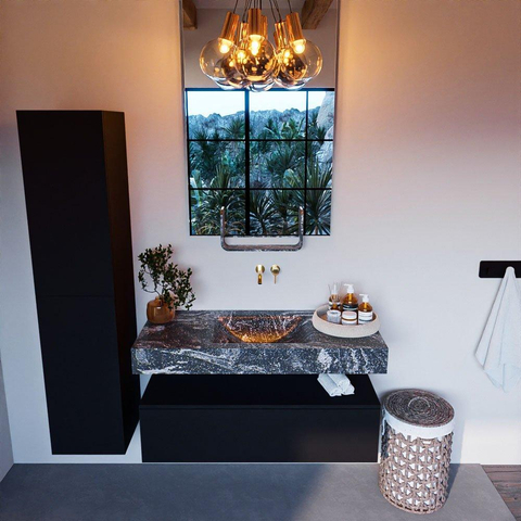 Mondiaz ALAN-DLUX Ensemble de meuble - 110cm - meuble Urban mat - 1 tiroir - Lavabo Cloud Lava suspendu - vasque Centre - 0 trous de robinet SW808067