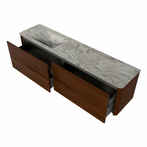 Mondiaz CIRO-DLUX Meuble de salle de bains - 190x45x50cm - plan-vasque solid surface Glace - 1 lavabo à gauche - sans trous de robinet - 4 tiroirs - Ruby SW1531556