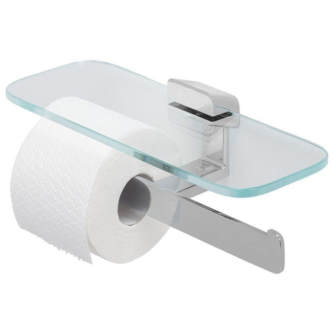 Geesa Shift Porte-rouleau de papier toilette double Chrome avec tablette en verre transparent SW642473