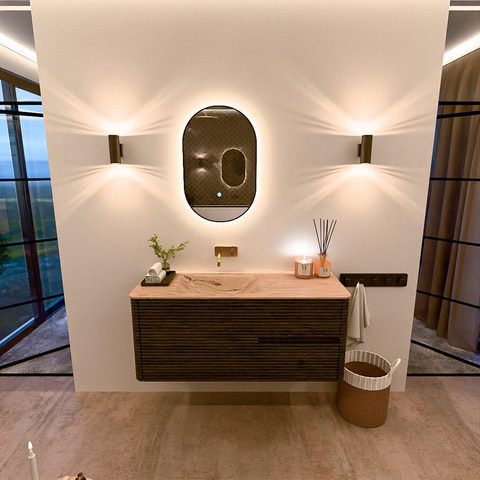 Mondiaz CIRO-DLUX Ensemble de meubles de salle de bains - 120x45x50cm - vasque en solid surface Arena - 1 lavabo à gauche - sans trous de robinet - 2 tiroirs - Shadow SW1532337